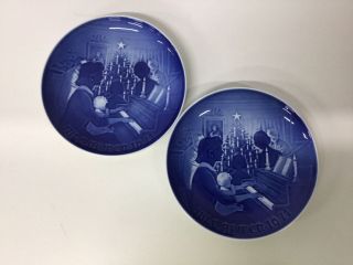 Two Blue " Christmas At Home " Plates By Copenhagen Porcelain.  Made In Denmark 454