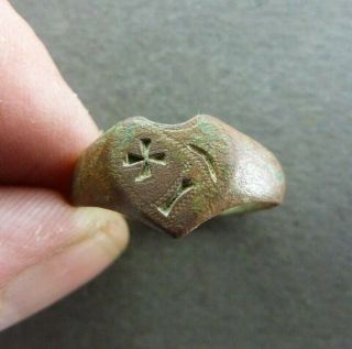 French Antique Copper Fede Wedding Betrothal Ring Heart Ca.  19th Century Size 10 "