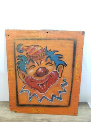 Vintage Carnival Game Sign Hand Painted Clown Face Folk Art