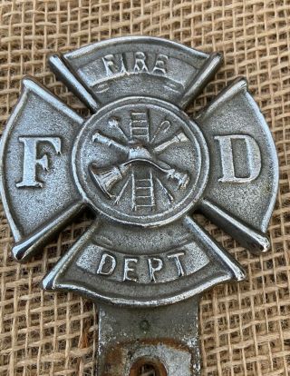 Vintage Solid Brass Fire Department License Plate Topper/car Badge