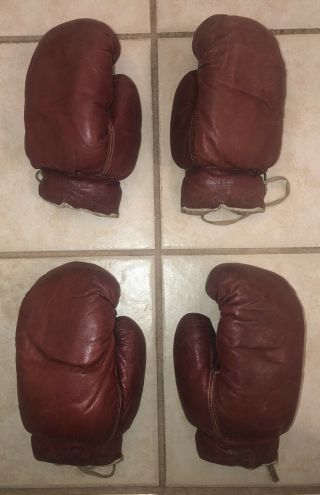 Gold Smith 180 Vintage Leather Boxing Gloves 2 Pairs Hair Filled Made Usa