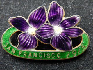 Panama Pacific Exposition San Francisco Gilt Bronze & Enamel Violet Pin 1915