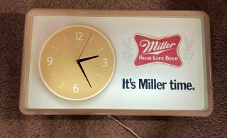 Large Vintage Miller High Life Beer Lighted Wall Clock Sign 1982 Lite Bar