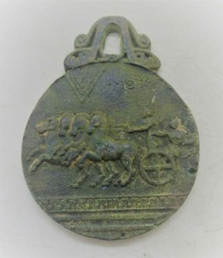 European Finds Ancient Roman Bronze Amulet Depicting Chariott And Rider