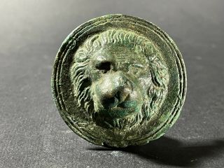 European Find Ancient Roman Bronze Military Mount Legionary Lion Head 100 - 200 Ad