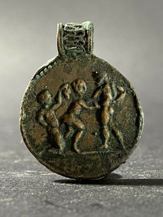 Ancient Roman Bronze Amulet Depicting Erotic Scene With Xviii On Reverse 200 Ad