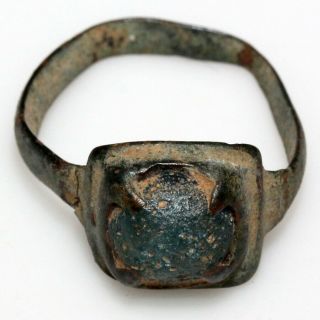 Very Rare Ancient Roman Bronze Ring With Unknown Stone Ca 100 - 400 Ad