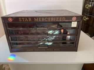 Vintage Star 4 Drawer Metal Thread Mercerized Twist Spool Cabinet Display E