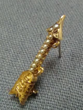 Vintage 10k Gold Pi Beta Phi Sorority Pin.  Pearl.  Stamped 1952.  Length 1 - 1/8 