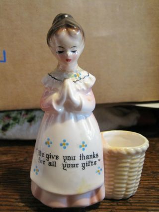 Vintage Enesco Prayer Lady/mother In The Kitchen Toothpick Holder W/pink Dress