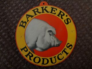 Vintage Barkers Products Veterinary Medicine Sign Cardboard Pig Advertising