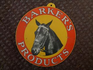 Vintage Barkers Products Veterinary Medicine Sign Cardboard Horse Advertising