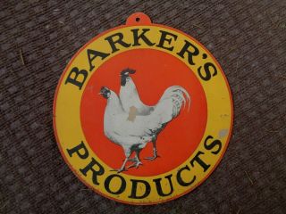 Vintage Barkers Products Veterinary Medicine Sign Cardboard Chicken Advertising