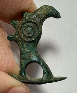Ancient Viking Bronze Pendant Axe Head With Bird Terminal 90 - 1100 Ad 31mm