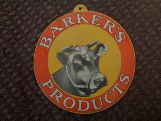 Vintage Barkers Products Veterinary Medicine Sign Cardboard Cow Bull Advertising