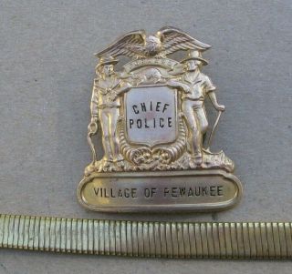Antique Obsolete Pewaukee Wisconsin Chief Of Police Hat Badge With Cap Braid