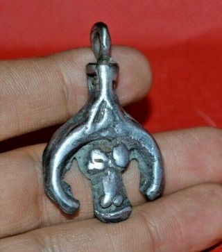 Rare Ancient Viking Silvered Luna Luluna Pendant Amulet 7th/11th Century Ad