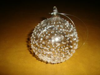 Vintage Hand Blown Spun Glass Round Ball Christmas Ornament
