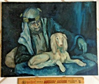 Vintage Marcia Van Woert Pastiche Bedouin Saluki Dog Oil On Board Painting