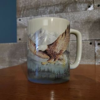 Vintage Otagiri Flying Eagle Forest Nature Coffee Cup Mug Ceramic Japan