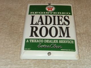 Vintage " Texaco Ladies Restroom " 7 " Porcelain Metal Woman 