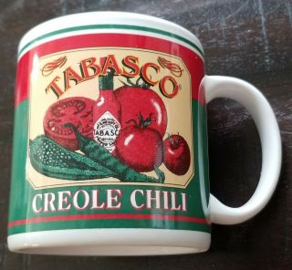 Tabasco Creole Chili Coffee/mug W/ Tomatoes Peppers Hot Sauce In Red Green White