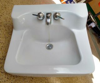Vintage White Crane 1959 Wall Mount Porcelain Bathroom Sink,  Faucet