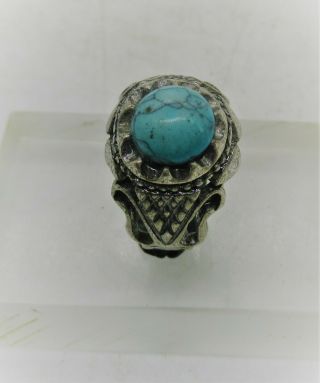 Post Medieval Vintage Copper Seal Ring With Blue Stone