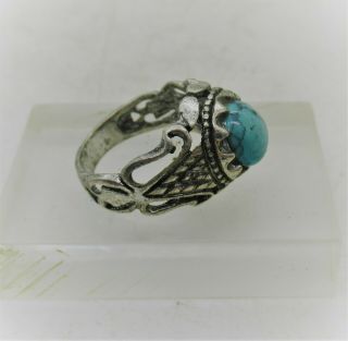 POST MEDIEVAL VINTAGE COPPER SEAL RING WITH BLUE STONE 2
