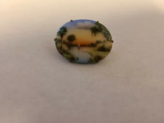 Antique Signed Olive Commons Hand Painted Brooch Pin Florida Scenic Porcelain Fl