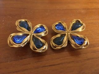 Vintage Guy Laroche Gold/blue Stone Clip - On Earrings (1980s) - And Unworn