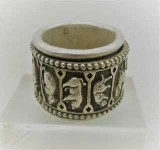Old Antique Chinese Silver Ring With Animal Decorations