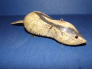 Vintage Ice Fishing Mouse/chipmunk Wooden Decoy,  Glass Eyes,  Rubber Tail 1950 - 60