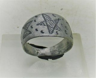 Ancient Roman Ar Silver Signet Ring With Star Motif