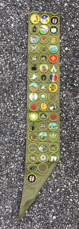 Boy Scout Green Sash With 54 Merit Badges Patches