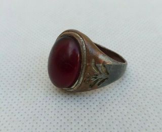 Extremely Rare Ancient Bronze Roman Ring Red Stone Artifact Bronze Ring Authenti