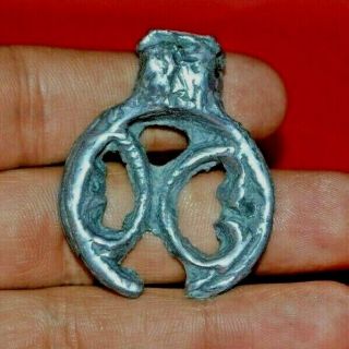 Rare Ancient Viking Silvered Luna Luluna Amulet Pendant Circa - 8th/10th Century