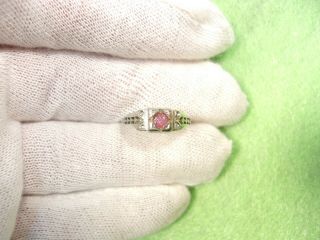Very Rare Vtg Antique Ladies Art Deco 18k White Gold Pink Sapphire Wedding Ring