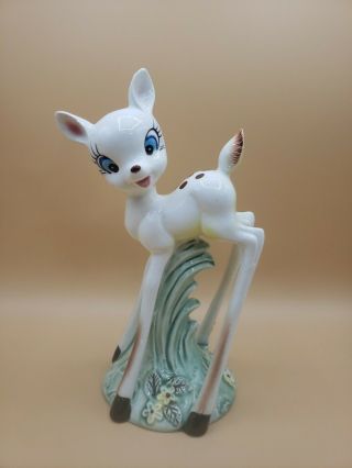 Vintage Kitsch White Long Leg Bambi Fawn Japan Porcelain Baby Nursery 10.  5 " Rare