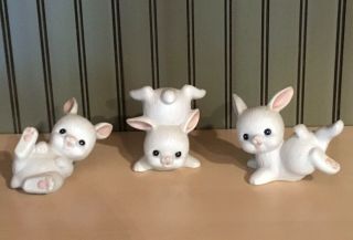 Set Of 3 Homco Tumbling White Bunnies 1454 Home Interiors Figurines Bunny Pink