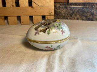 Vintage Limoges Castel France Egg Shaped Lidded Trinket Box With Birds
