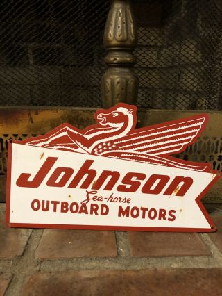 Vintage Johnson Outboard Motors Metal Sign Porcelain Gas Oil Boat