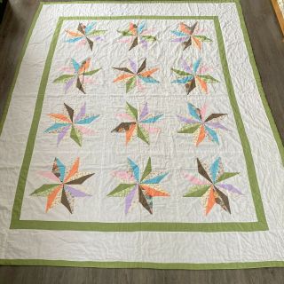 Vintage Quilt 8 Point Star Hand Quilted Farmhouse Home Decor Patchwork 72 x 90 2