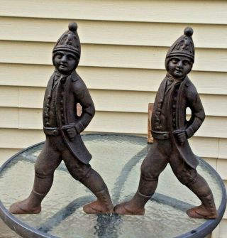 Antique Pair Hessian Soldier Cast Iron Fireplace Andiron Fire Dog W/marking