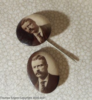 1904 Theodore Roosevelt Presidential Campaign Oval Pinback & Round Stickpin Pin