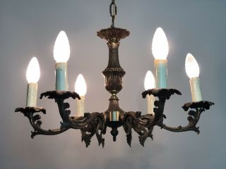 Antique French Gilt Bronze Chandelier 6 Arm Ceiling Light