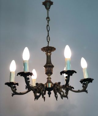 Antique French Gilt Bronze Chandelier 6 Arm Ceiling Light 2