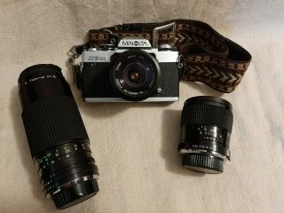 Vintage Minolta Xg - M 35mm Slr Film Camera Body With 3 Lenses