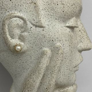 Vintage 14K Gold Pearl Diamond Earrings 40 Tiny Diamonds Pierced Ears 7mm Pearls 2