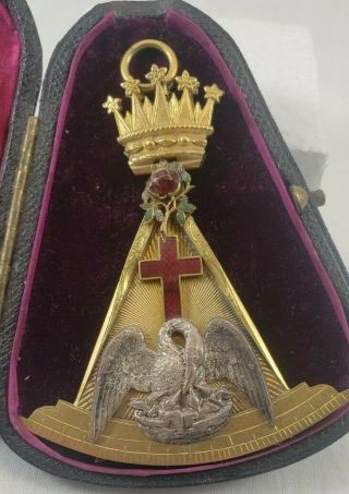 Vintage Masonic Rose Croix Pendant With Case Kenning & Son Little Britain London